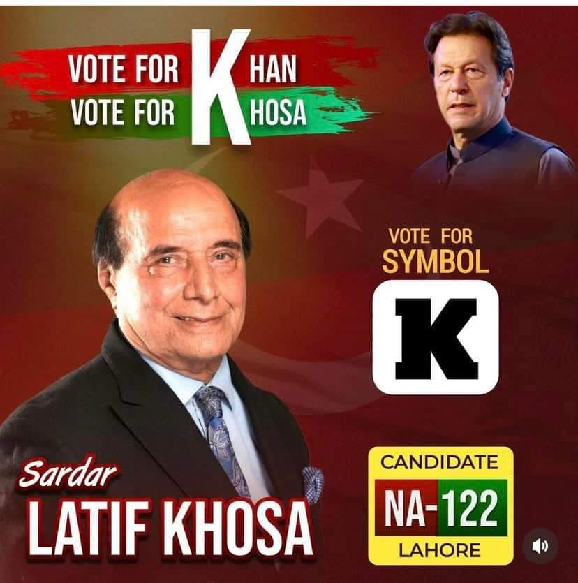 NA 122 Lahore Sardar Latif Khosa PTI Candidate