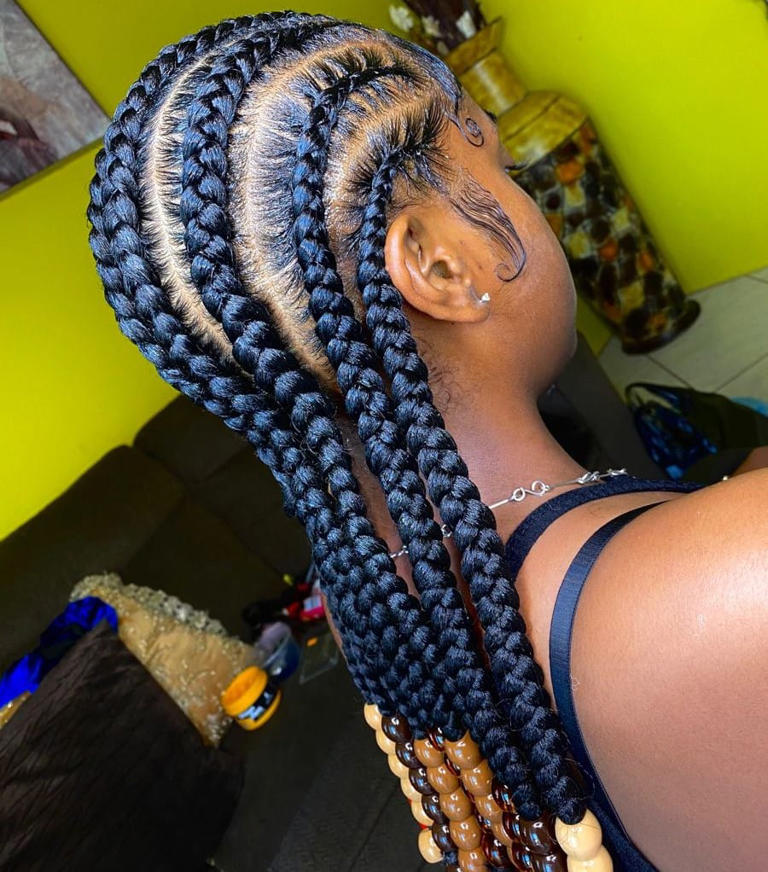 3. 6 feed in braids to the back with beads