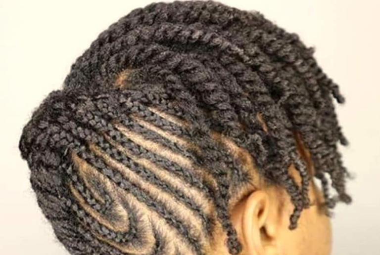 Twists and cornrows updo