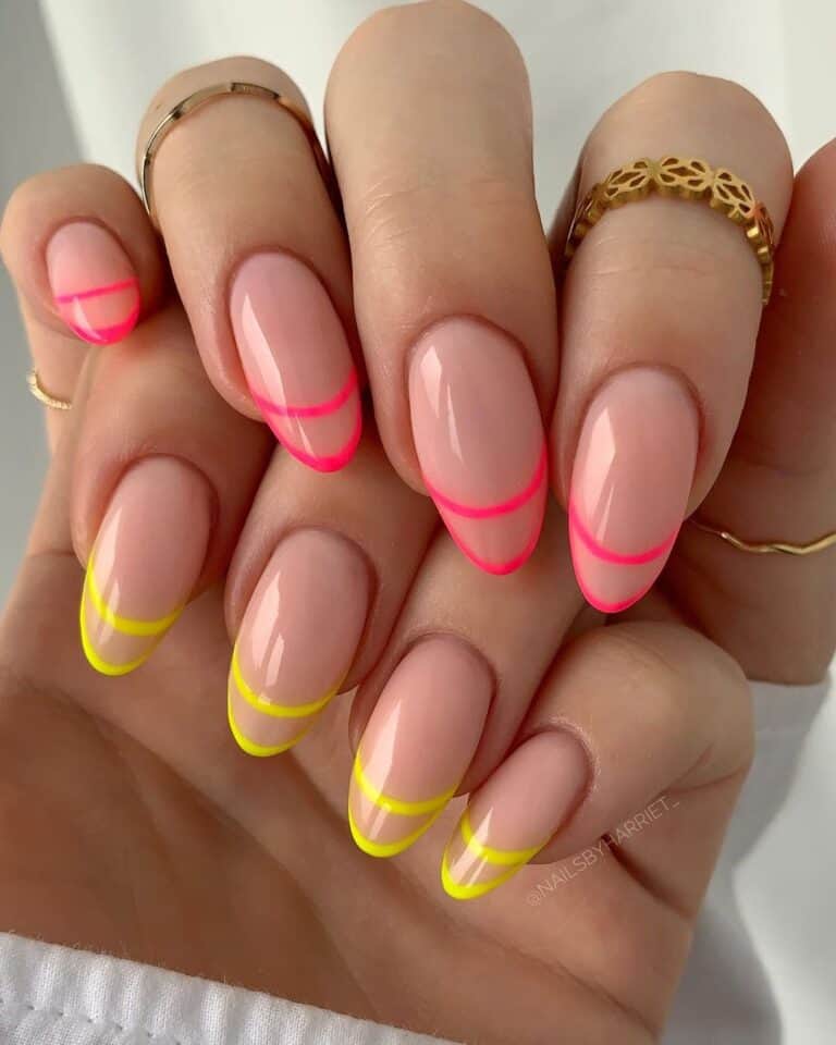 Double Neon French Lines Nails