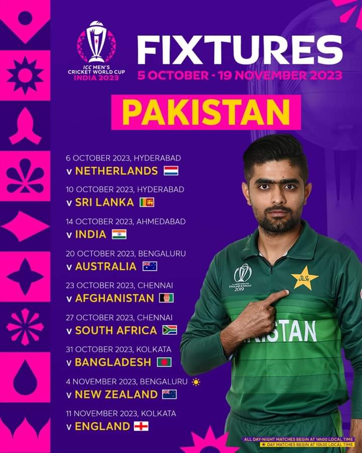 Pakistan World Cup Matches Schedule Date & Venue