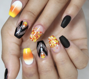 Candy Corn Nail design for Halloween 2023