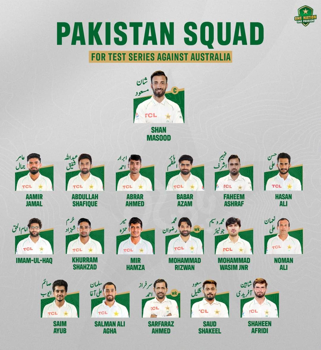 Pakistan announces Test squad for three-match series against Australia